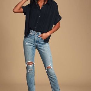 Black Short Sleeve Button Up